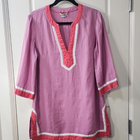 Boden Tops - Boden Linen Long Sleeve Tunic In Orchid Pink With Coral And White Trim Size 8